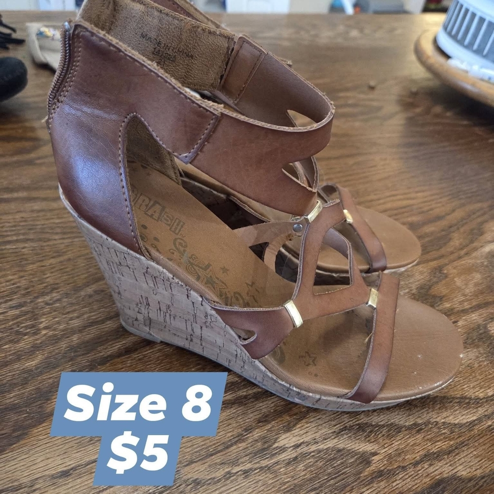 Brown Strappy Wedge Sandals